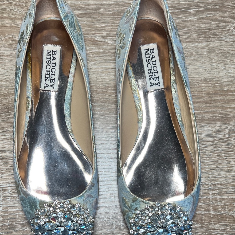Badgley Mischka Women's Floral Blue Heels with Embellishments - Picture 2 of 6